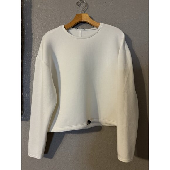 Zara Top S Small Cropped Sweatshirt Basic Ivory Cream Sweatshirt New NWOT - Picture 9 of 9